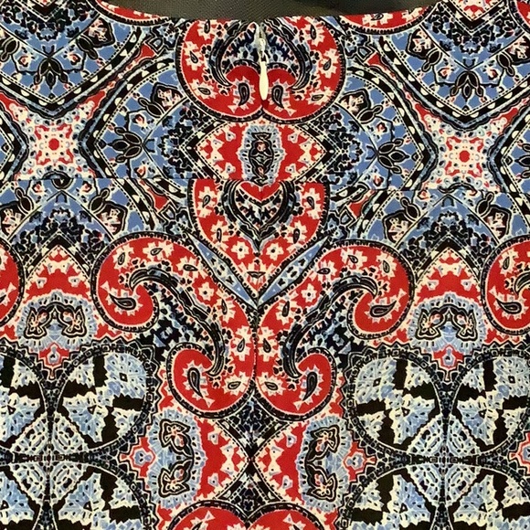 💥 Maggy London red paisley blue print skater dress sz 2 - Picture 5 of 9